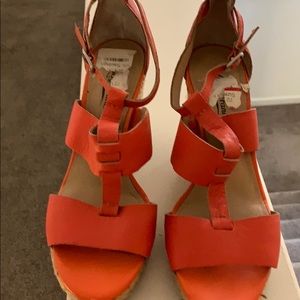 Orange leather Lucky brand wedges 8 1/2